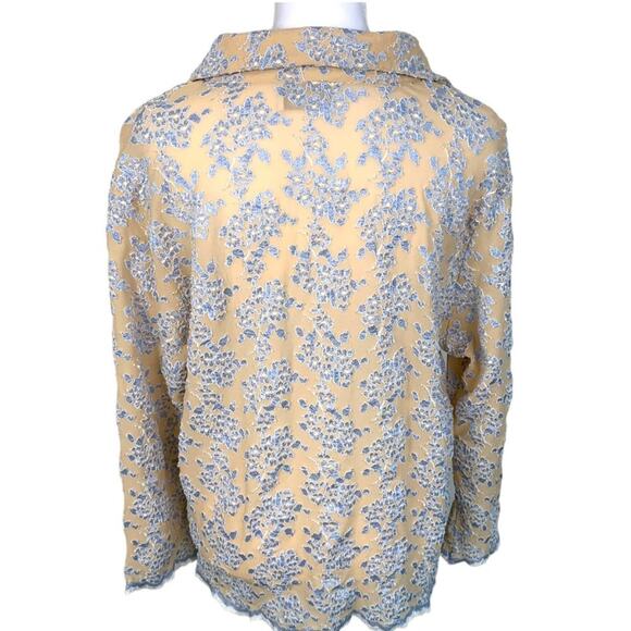 Soft Surroundings Women's Med Top Blue Cream Floral Lace Long Sleeve - Picture 2 of 9